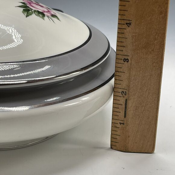 Royal Jackson Casserole Covered Dish Bowl‎ Vogue Ceramic Rose Silver - Picture 11 of 11